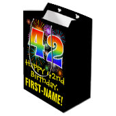 Sac Cadeau Moyen 42e anniversaire : Fun Fireworks Motif + Rainbow 4 (Dos Angle)