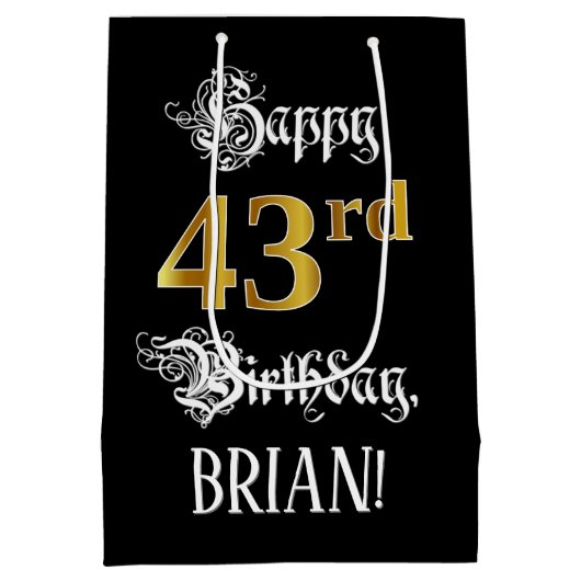Sac Cadeau Moyen 43rd Birthday - Fancy Script ; Faux Gold Look ; no (Dos)