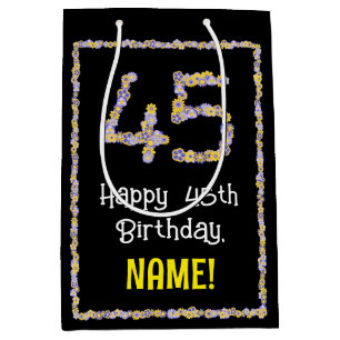 Sac Cadeau Moyen 45e anniversaire : Floral Flowers Numéro, Nom pers