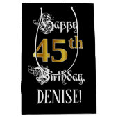 Sac Cadeau Moyen 45e anniversaire ~ Script fantaisie; Faux Gold Loo (Devant)