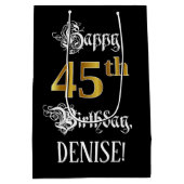Sac Cadeau Moyen 45e anniversaire ~ Script fantaisie; Faux Gold Loo (Dos)