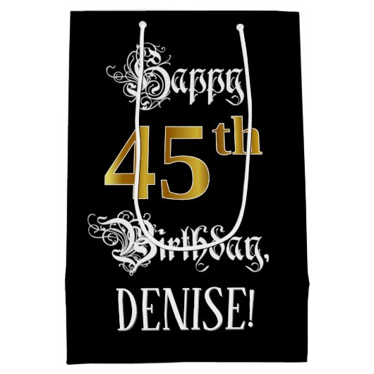 Sac Cadeau Moyen 45e anniversaire ~ Script fantaisie; Faux Gold Loo (Dos)