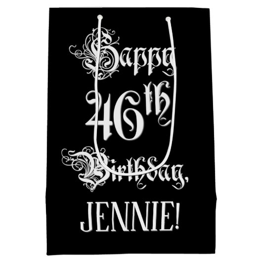 Sac Cadeau Moyen 46e anniversaire : Fancy, Elegant Script + Nom per (Dos)