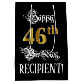 Sac Cadeau Moyen 46th Birthday ~ Fancy Script; Faux Gold Look; Name (Dos)