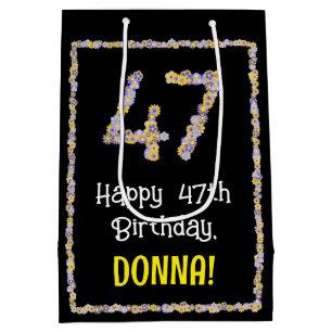 Sac Cadeau Moyen 47e anniversaire : Floral Flowers Numéro, Nom pers