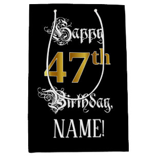 Sac Cadeau Moyen 47e anniversaire ~ Script fantaisie; Faux Gold Loo