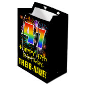 Sac Cadeau Moyen 47ème anniversaire : Fun Fireworks Motif + Rainbow (Devant Angle)