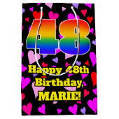 Sac Cadeau Moyen 48e anniversaire : Amour Hearts Motif, Arc en ciel (Devant)