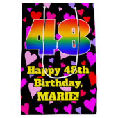 Sac Cadeau Moyen 48e anniversaire : Amour Hearts Motif, Arc en ciel (Dos)