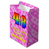 Sac Cadeau Moyen 48e anniversaire : Amusants Coeurs roses Stripes;  (Devant Angle)