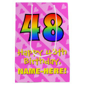 Sac Cadeau Moyen 48e anniversaire : Amusants Coeurs roses Stripes;  (Dos)