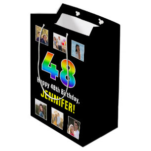Sac Cadeau Moyen 48e anniversaire : Arc-en-ciel "48", photos person