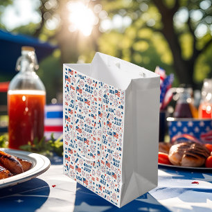 Sac Cadeau Moyen 4 juillet Drapeau, feux d'artifice et étoiles de