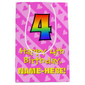 Sac Cadeau Moyen 4e anniversaire : Amusants Coeurs roses Stripes & (Devant)