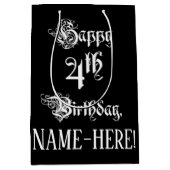 Sac Cadeau Moyen 4e anniversaire : Fancy, Elegant Script + Nom pers (Devant)