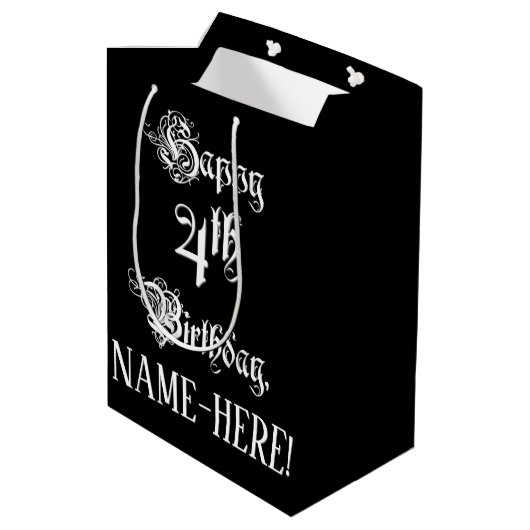 Sac Cadeau Moyen 4e anniversaire : Fancy, Elegant Script + Nom pers (Dos Angle)