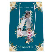 Sac Cadeau Moyen 4e anniversaire Photo Collage Turquoise bleu jaune (Dos)