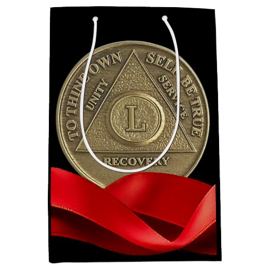 Sac Cadeau Moyen 50 Anniversaire AA Coin Rouge Ruban (Devant)