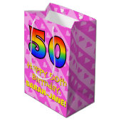 Sac Cadeau Moyen 50e anniversaire : Amusants Coeurs roses Stripes;  (Dos Angle)