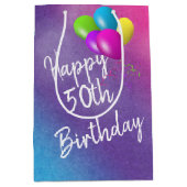 Sac Cadeau Moyen 50e Anniversaire Ballons Sur Arc En Ciel (Devant)