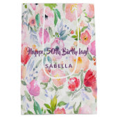 Sac Cadeau Moyen 50e anniversaire rose pourpre fleurons nom (Dos)