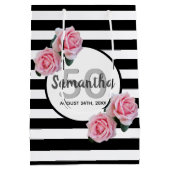 Sac Cadeau Moyen 50e anniversaire rose roses noir blanc rayures (Dos)
