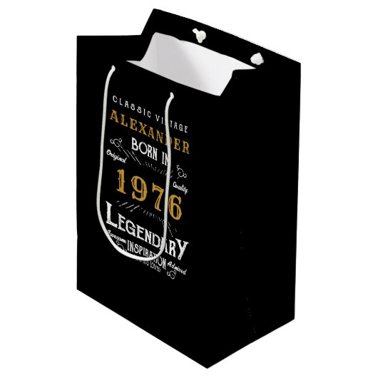 Sac Cadeau Moyen 50th Birthday 1976 Add Name Legend Black Gold (Devant Angle)
