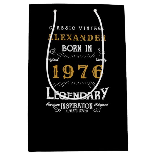 Sac Cadeau Moyen 50th Birthday 1976 Add Name Legend Black Gold (Devant)