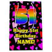 Sac Cadeau Moyen 51e anniversaire : Amour Hearts Motif, Arc-en-ciel (Devant)