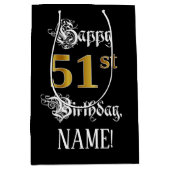 Sac Cadeau Moyen 51e anniversaire ~ Script fantaisie; Faux Gold Loo (Devant)