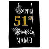 Sac Cadeau Moyen 51e anniversaire ~ Script fantaisie; Faux Gold Loo (Dos)
