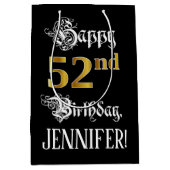 Sac Cadeau Moyen 52nd Birthday ~ Fancy Script; Faux Gold Look; Name (Devant)