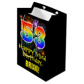 Sac Cadeau Moyen 53e anniversaire : Fun Fireworks Motif + Rainbow 5 (Devant Angle)