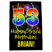 Sac Cadeau Moyen 53e anniversaire : Fun Fireworks Motif + Rainbow 5 (Devant)