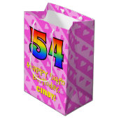 Sac Cadeau Moyen 54e anniversaire : Amusants Coeurs roses Stripes;  (Devant Angle)