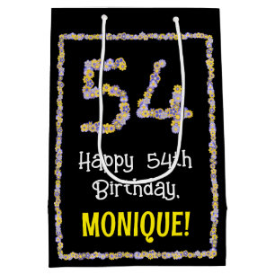 Sac Cadeau Moyen 54e anniversaire : Floral Flowers Numéro, Nom pers