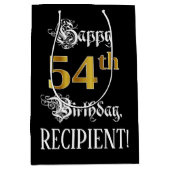 Sac Cadeau Moyen 54e anniversaire ~ Script fantaisie; Faux Gold Loo (Devant)