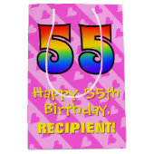 Sac Cadeau Moyen 55e anniversaire : Amusants Coeurs roses Stripes;  (Devant)