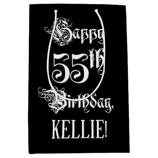 Sac Cadeau Moyen 55e anniversaire : Fancy, Elegant Script + Nom per (Devant)