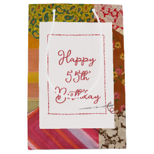 Sac Cadeau Moyen 55e anniversaire Motif de courtepointe avec aiguil