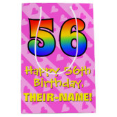 Sac Cadeau Moyen 56e anniversaire : Amusants Coeurs roses Stripes;  (Devant)