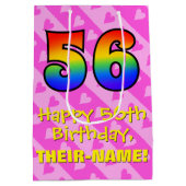 Sac Cadeau Moyen 56e anniversaire : Amusants Coeurs roses Stripes; (Dos)