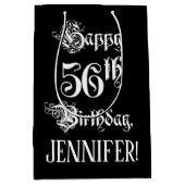 Sac Cadeau Moyen 56e anniversaire : fantaisie, élégant script + Nom (Devant)