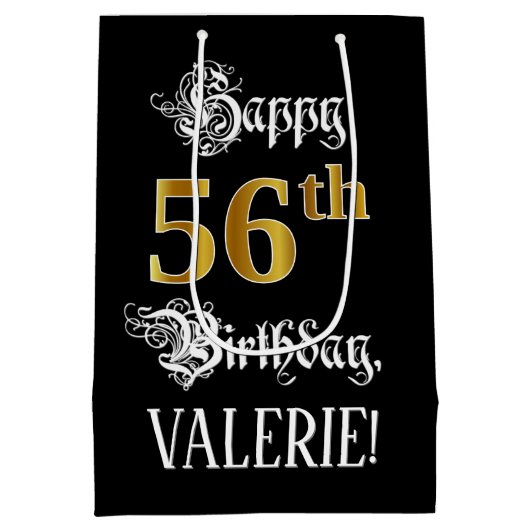 Sac Cadeau Moyen 56e anniversaire ~ Script fantaisie; Faux Gold Loo (Dos)