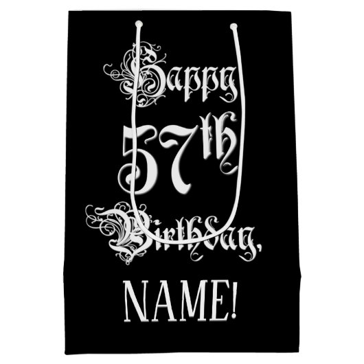 Sac Cadeau Moyen 57e anniversaire : Fancy, Elegant Script + Nom per (Dos)
