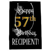 Sac Cadeau Moyen 57th Birthday ~ Fancy Script; Faux Gold Look; Name (Devant)