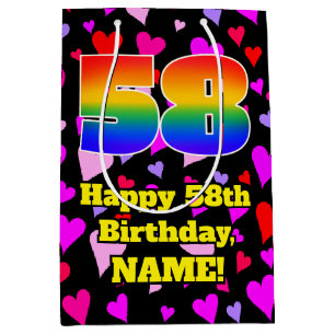 Sac Cadeau Moyen 58e anniversaire : Amour Hearts Motif, Arc-en-ciel
