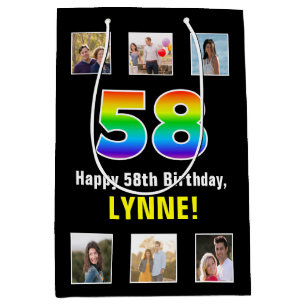 Sac Cadeau Moyen 58e anniversaire : Arc-en-ciel "58", photos person