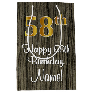 Sac Cadeau Moyen 58e anniversaire : Elégant Faux Gold Look #, Faux