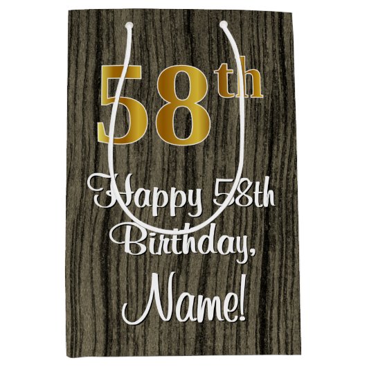 Sac Cadeau Moyen 58e anniversaire : Elégant Faux Gold Look #, Faux  (Devant)